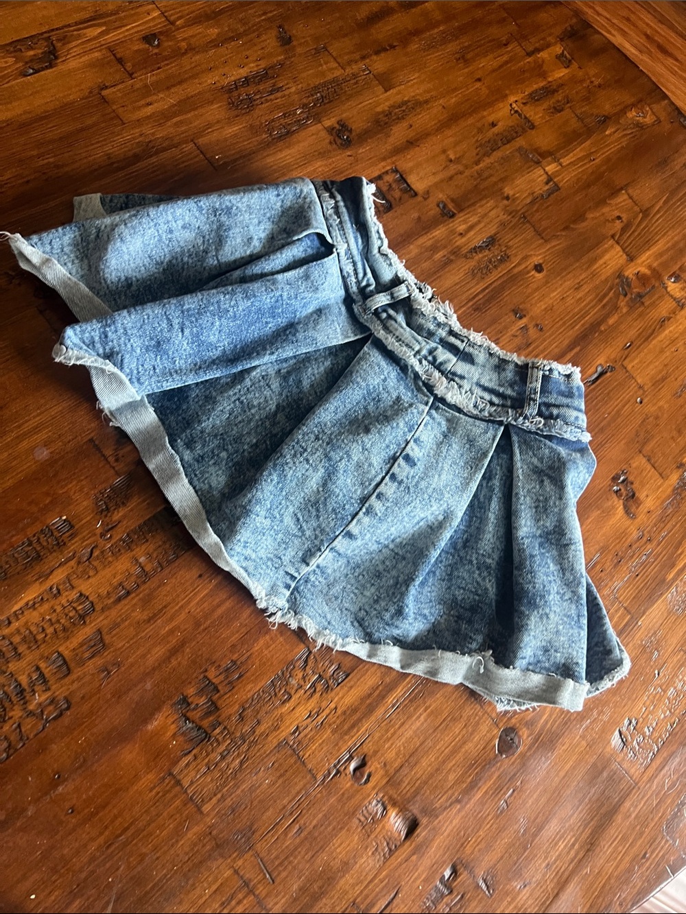 Tractr Denim Pleated Mini Skirt - Light Blue Wash with undershorts